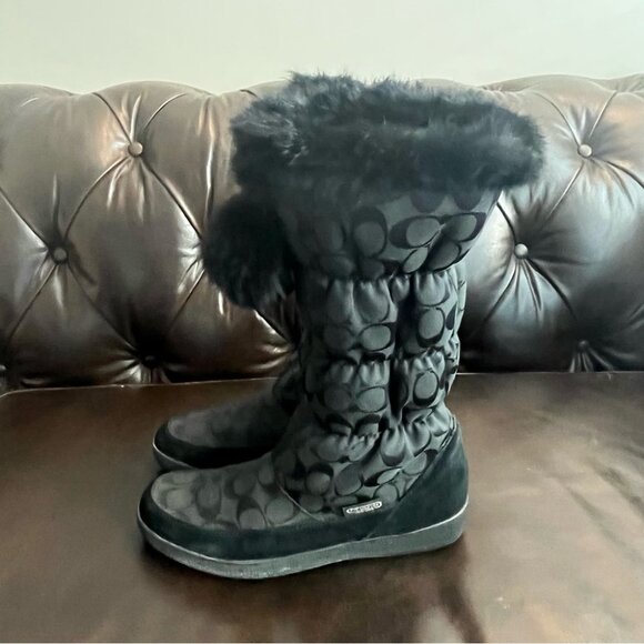 COACH THEONA SNOW BOOT BLACK SIGNATURE WINTER BOOT size 11B - Picture 3 of 7